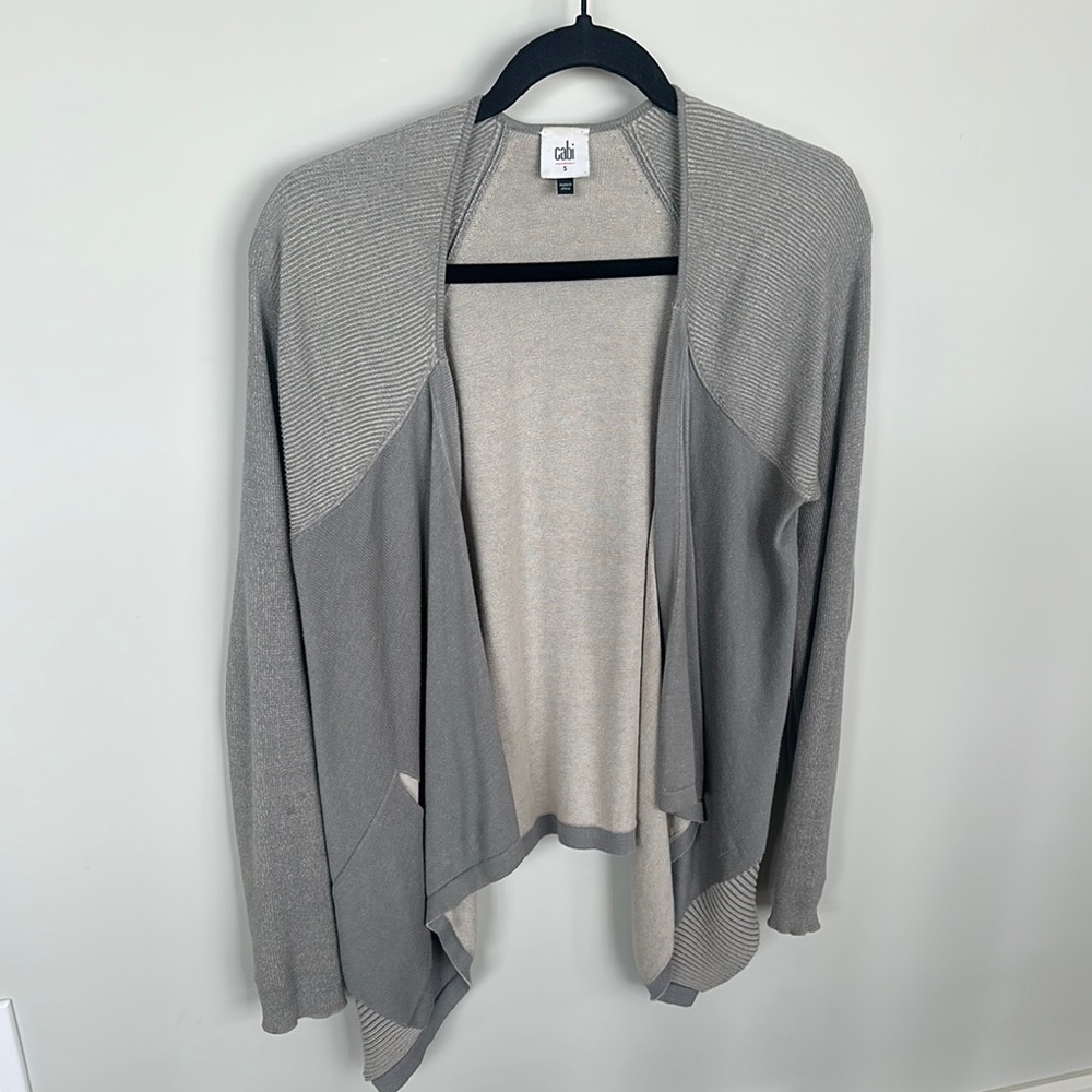 Cabi Sage Gray Open Front Sweater
